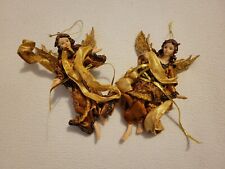 Lot of 2 Vintage Porcelain Angel Christmas Ornament Red Gold picture