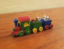 Vintage Santas World Holiday Trim Wooden Train Christmas Ornament Hand Painted picture