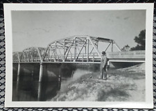 c.1950s Unknown Country Bridge Man Overalls Farm Creek Vintage Photograph picture