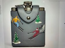 NWT UNUSED Coach Flask Ski Slopes Print Gray Leather Snap CE789 B13 SNOW SKIING picture