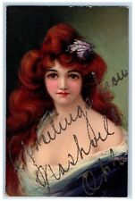 DPO Nashville Oklahoma OK Postcard Greetings Pretty Woman Curly Hair 1907 Posted picture