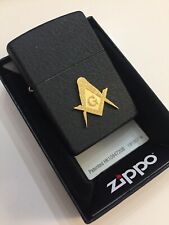 Masonic Zippo Lighter Black Crackle Free Masons Master gift Gold plated picture