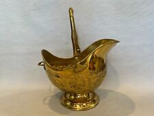 Vintage Rare Hand Chased English Brass Coal Scuttle Bucket, 19