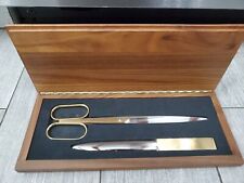 Vintage Solingen Letter Opener and Scissor Set Made in Germany w/Walnut Box Mint picture