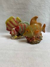 Vintage Tropical Fish Figurines - Set of 2 (Green/Orange/Yellow/Gold) picture