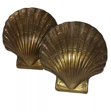 Vintage Brass Scallop Shell Bookend Set Nautical Beach Coastal Southern  picture