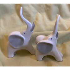 Vintage Pair of Elephants White And Blue / Gray Porcelain Mother and Baby picture