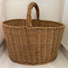 LARGE Vintage Hand Woven Oval Gathering Harvest Basket With Handle 18