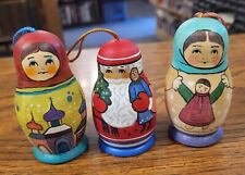 3 Russian hand crafted and painted Christmas Ornaments picture