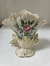Vintage Weisley China Floral Hand Painted Gold Gilded Porcelain Vase 7” Tall picture