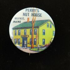 Vintage Perry's Nut House Pin Back Button 1.25 Inch Belfast Maine Souvenir Rare picture