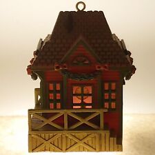 vtg 1991 Enesco Pine Hollow Train Station Christmas ornament ALL ABOARD trains picture