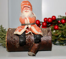 Antique Christmas German Santa On Split Log Candy Container picture