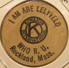 Vintage Abe Lelyveld Kiwanis Rockland, MA Wooden Nickel - Massachusetts Mass. picture