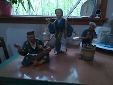 3 Antique Japanese HAKATA URASAKI Clay Dolls 2 Good, 1  W Crked Leg, Bucket(pics picture