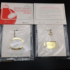 2 Vintage Hallmark Keepsake Ornament Personalization Holders 1983 Gold Christmas picture
