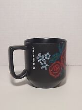 Starbucks 2018 Matte Black Red Roses White Flowers Coffee Tea Mug Cup 10oz picture