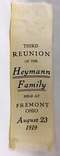 August 23, 1919 Silk Ribbon, 3rd Reunion of The Heymann Family Fremont, Ohio P28 picture