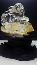 8.73LB Natural Yellow Gumflower Clear Quartz Crystal Carved Energy Skull+base picture