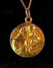 14KT GOLD  S.T ANTHONY MEDAL w CHAIN  ANTIQUE c.1950'S picture