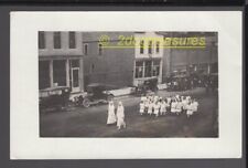 Rppc Red Cross Parade School Teachers Children Cir 1918 WW1 Old Cars Ford Garage picture