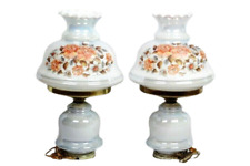  Set of 2 Vintage GWTW Parlor Table Lamps Floral Milk Glass 1-Way Electric 23