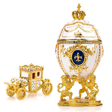 Royal Imperial White Faberge Egg Replica : Extra Large 6.6 inch + White Carriage picture