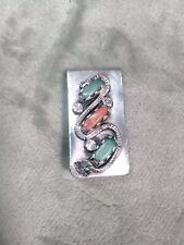 Navajo Turquoise & Coral Three Stone Money Clip picture