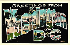 Greetings from Washington DC Large Letters Unused White Border Postcard 1930s picture