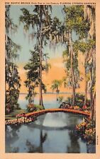 Winter Haven FL Florida Cypress Gardens Rustic Bridge Sunset Vtg Postcard B56 picture