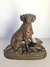 Antique Original Art Bronze Hunter Dog by EDOUARD DELABRIERRE, FRANCE 1829-1912. picture
