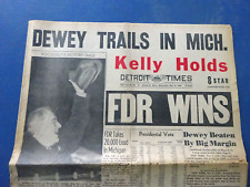 Nov 8, 1944 Detriot Times, FDR Wins, Dewey Trails in Mich. picture