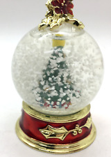HARVEY LEWIS Christmas Tree SNOW GLOBE Ornament Enamel Brass Plated Base 3