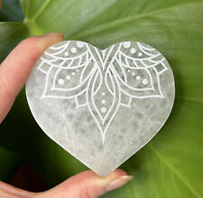 NEW Fractalista Designs ETCHED SELENITE HEART “LOTUS BELLE” — 3” Palm Stone picture