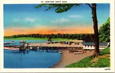 New Pier Onset Massachusetts MA Sunset Lake Linen Postcard UNP VTG Unused picture