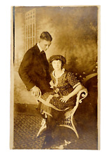Affluent Handsome Couple Portrait Circa 1920s RPPC Postcard Unused picture
