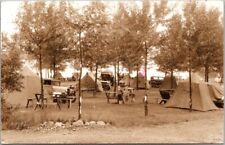 MODERN PRINT - Camping Scene RPPC Real Photo Postcard Tents & Cars - 1983 Cancel picture