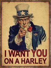 HARLEY DAVIDSON UNCLE SAM I WANT YOU HEAVY DUTY USA MADE METAL ADVERTISING SIGN picture