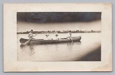 Men & Women in Canoe on Lake,  Michigan RPPC Early Photo Postcard c1911  P6 picture