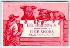 1881 ALBANY NY LUBY RICHARDSON & CO SHOES*3 PIGS FARMER RED PINK*IVES LITHOGRAPH picture