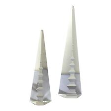 Rare Pair Of Pagoda Towers Hand Cut Obelisk Crystal Reverse Cut 8.5 & 12” picture