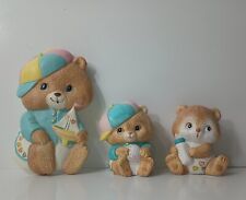 Vintage Enesco Bear Figurines Tripper Tumbles Wall Plaque Set Of Three 1983 picture