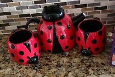 Lucky Ladybug Shaped 3 Piece Teapot And Two Mugs  Set By Lang Design ~New picture