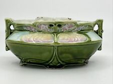 Antique Art Nouveau 6” Oval Porcelain Jardiniere Majolica Planter Handles picture