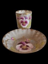 Antique 19thC Art Nouveau Nymphenburg Porcelain Cup & Saucer  Pansy Design  picture