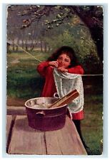 1908 Girl Washing Hanging Clothes Dekalb Junction New York NY Antique Postcard picture