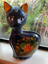 Vintage Anatoly Turov Blue Cat w/ Flower 1998 Hand Painted Statue San Francisco picture