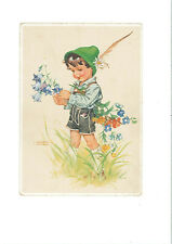 Ancient Ak Card Boy With Hat And Bouquet IN The Meadow 34 picture
