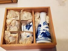 Vintage 7 Piece Sake Set Porcelain Made in Japan Blue & White picture