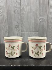 Vintage Newcor Stoneware Strawberry Patch 8 Oz Coffee/Tea Cup Set of 2 picture